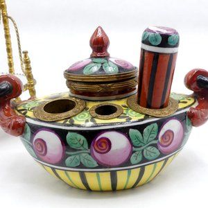 Antique hand painted French inkwell/pen stand/desk